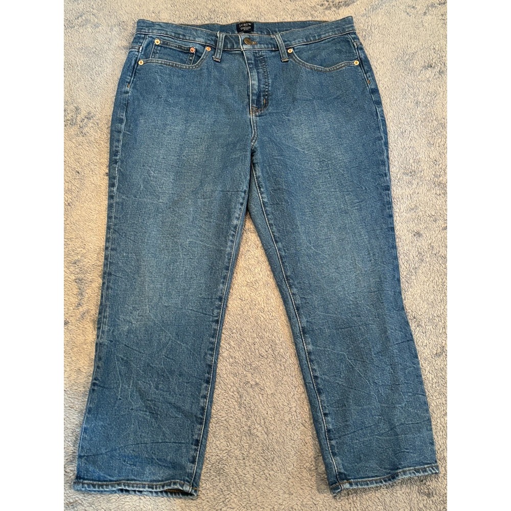 J Crew Jeans Womens 32P Essential Straight High Rise Blue Denim Re-Imagined